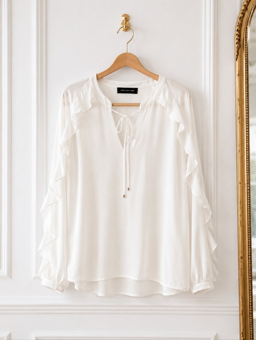 Ivanka Trump Ivory Ruffle Sleeve Blouse | Size XL | Elegant Tie Neck Top - Picture 5 of 8